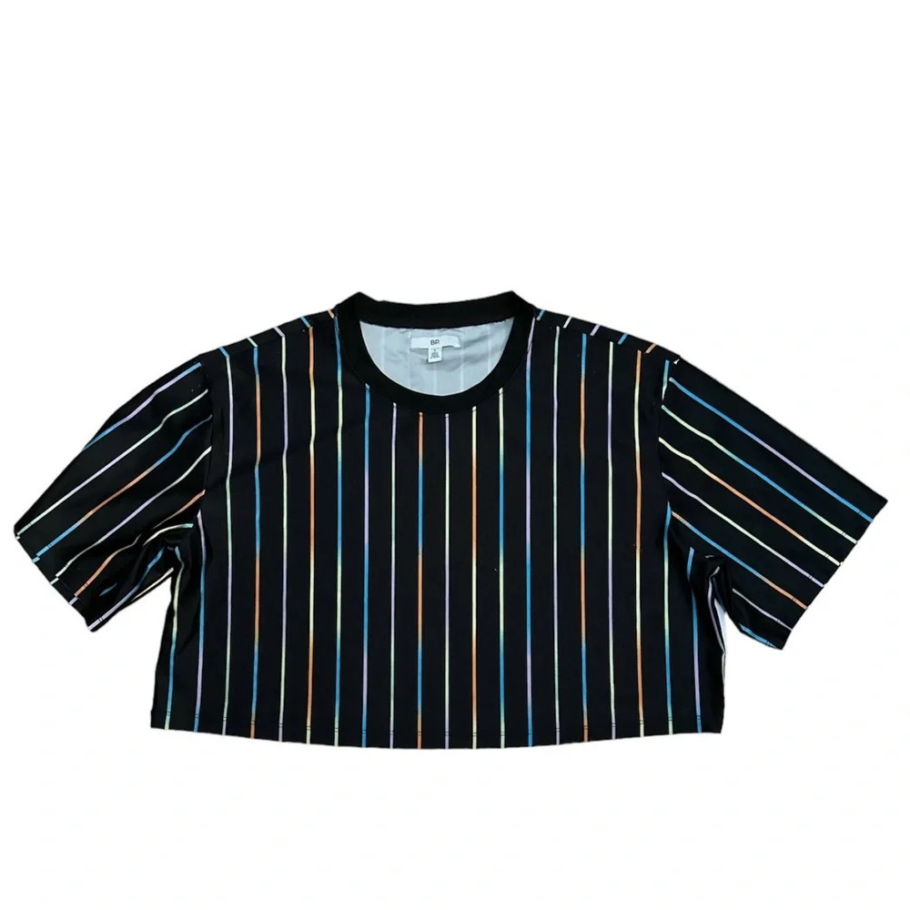 BP Black Stripes Cropped Short Sleeves Small Top BNWT